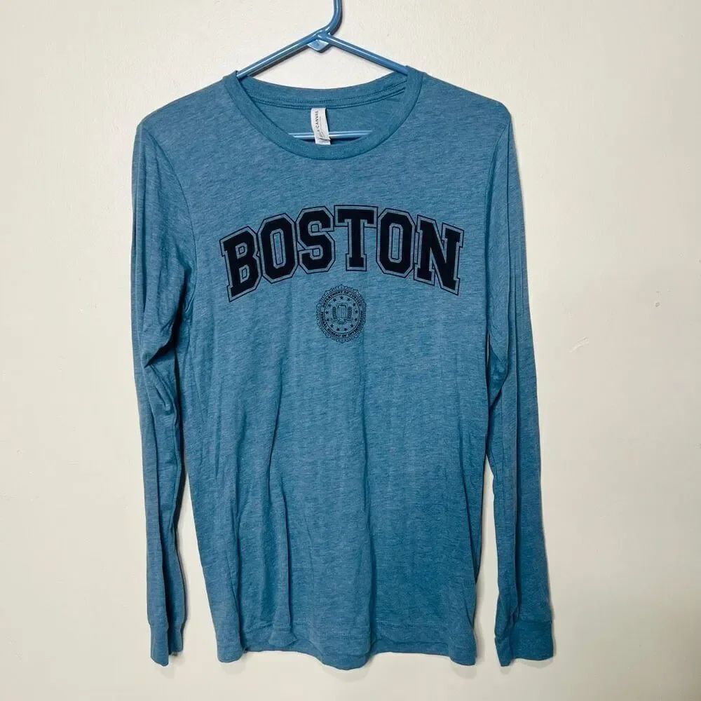 Bella + Canvas Blue Longsleeve BOSTON FBI T-shirt sz small College Academia